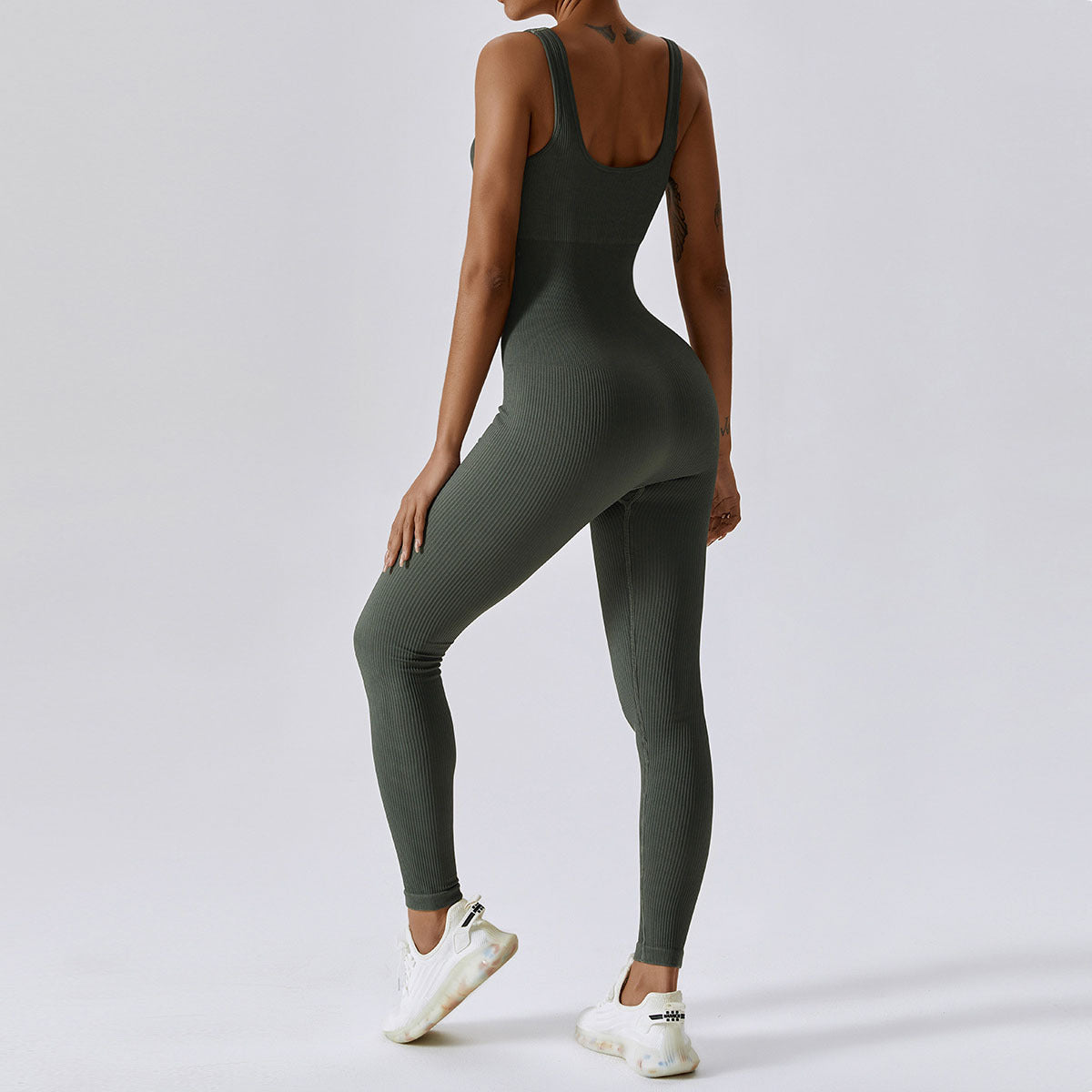 Seamless Knitted Yoga Jumpsuit with Long Pants Set