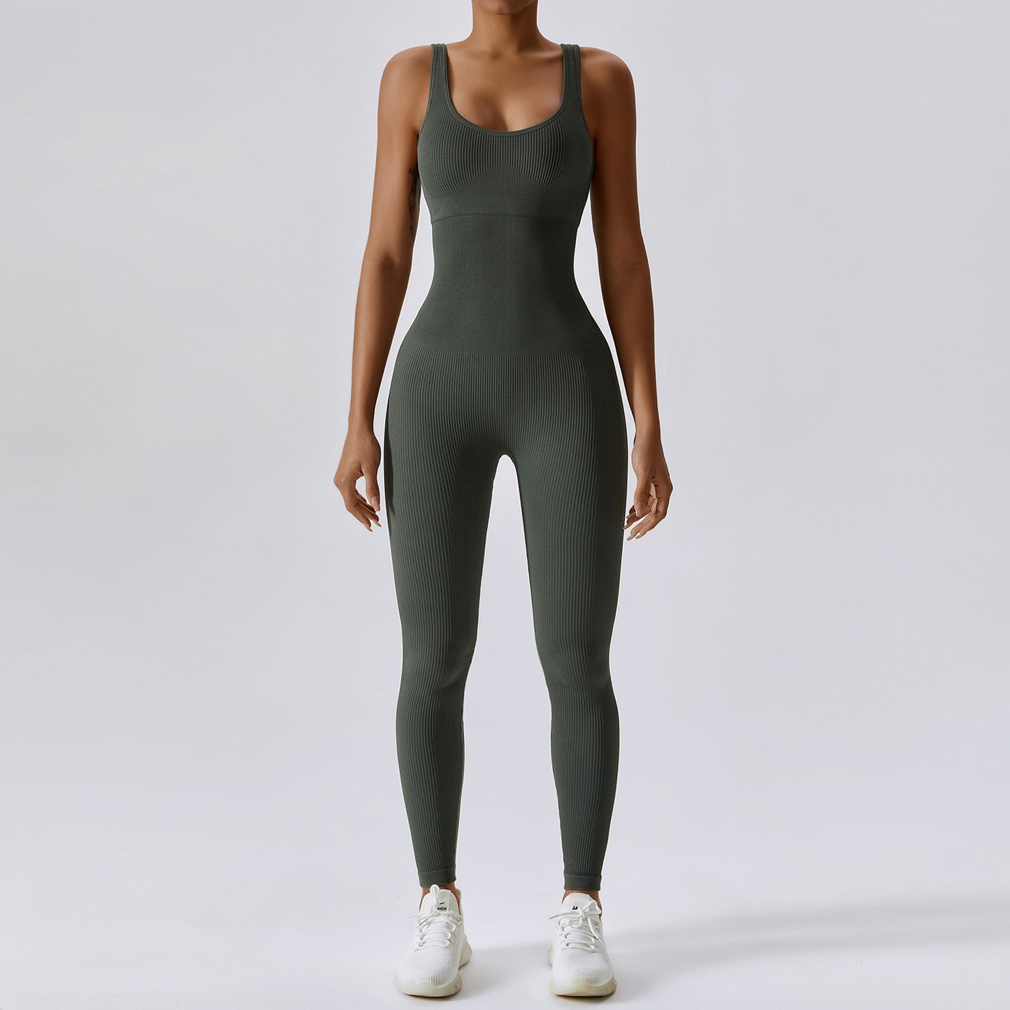 Seamless Knitted Yoga Jumpsuit with Long Pants Set