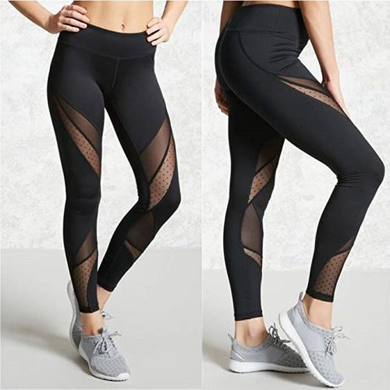 European American Stitching Mesh Yoga Pants