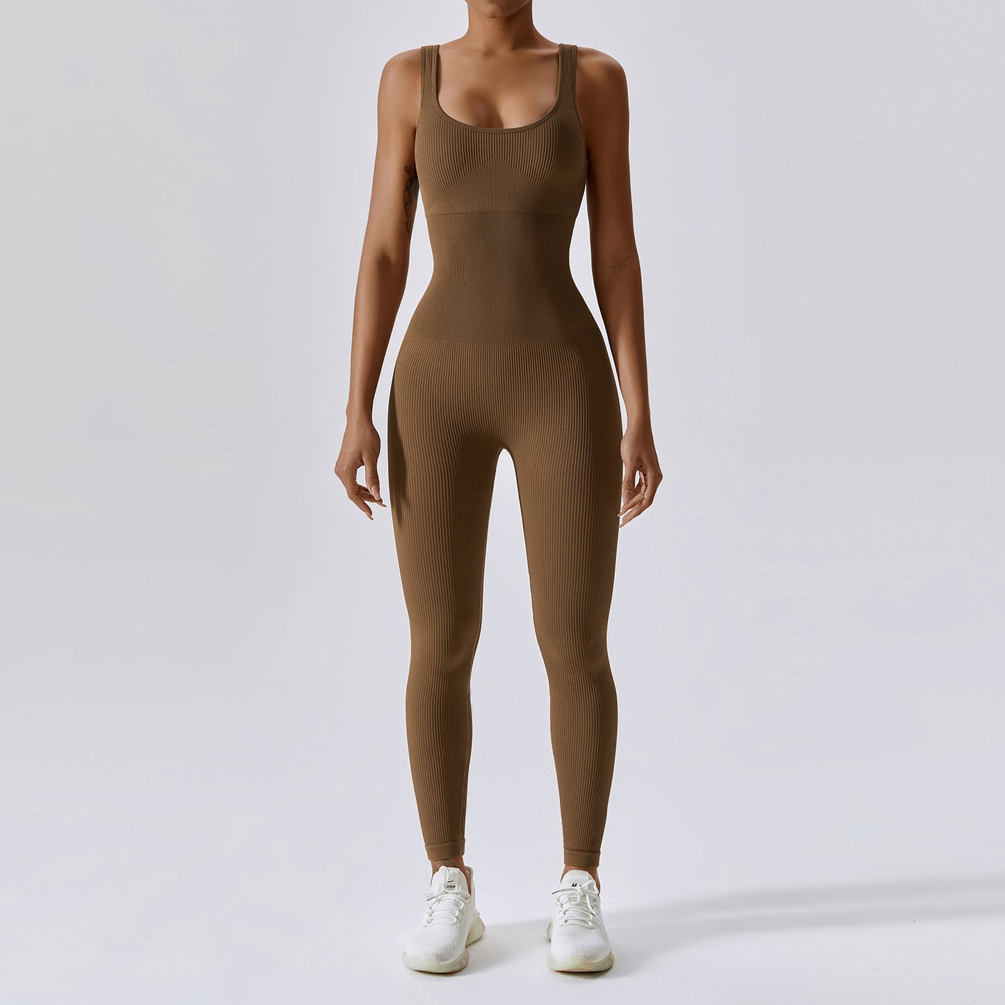 Seamless Knitted Yoga Jumpsuit with Long Pants Set